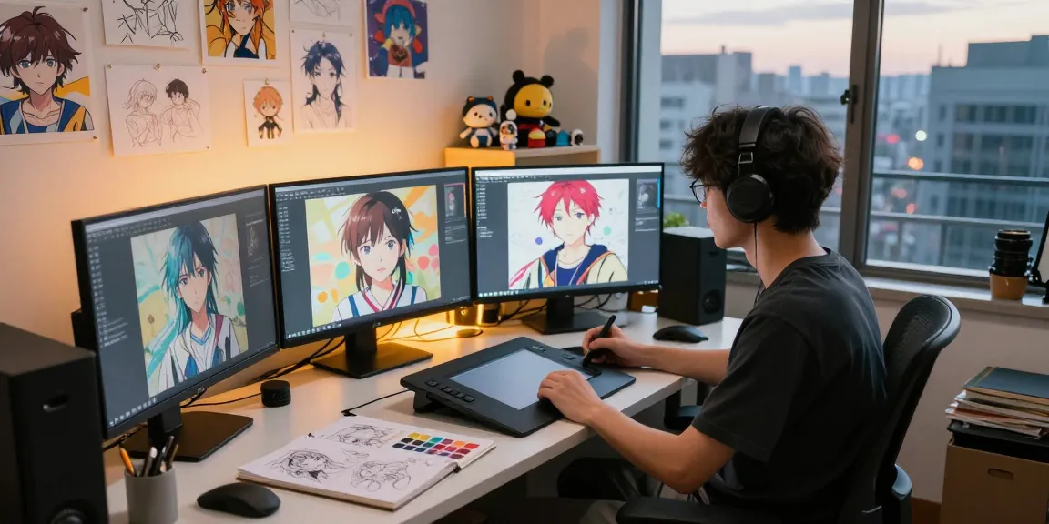 Creating captivating ai ecchi digital art in a vibrant studio filled with inspiration.