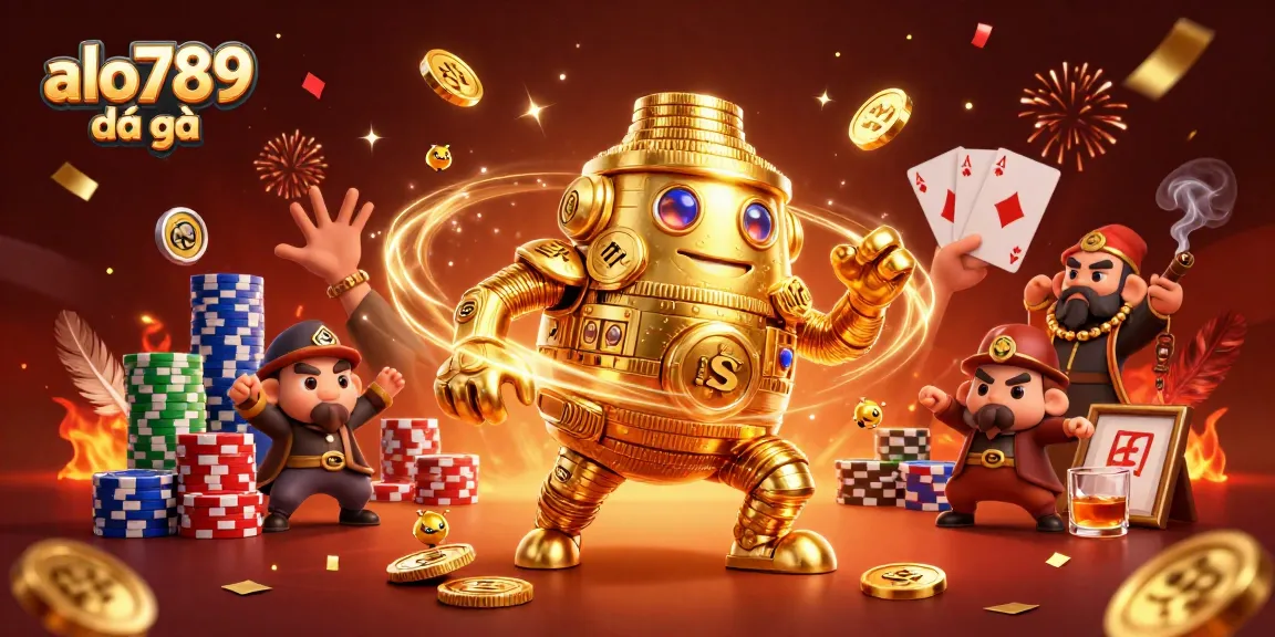 Experience the thrill of alo789 đá gà as a golden golem embodies the excitement of this cockfighting arena.
