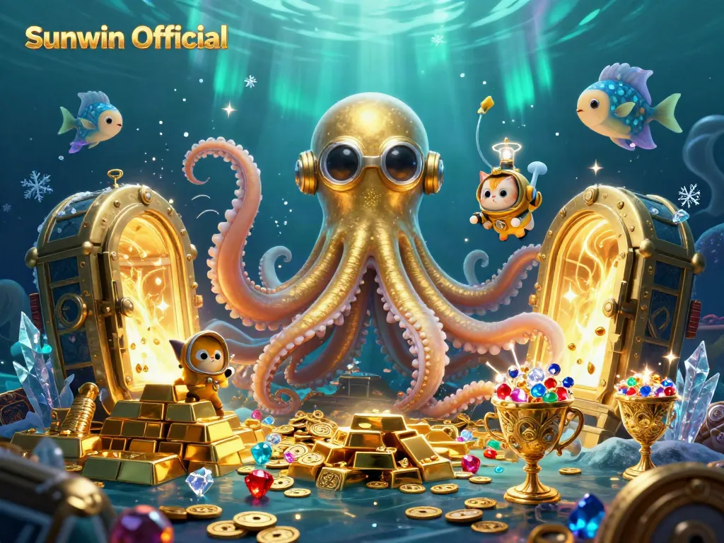 Experience gaming thrills with Sunwin Official through this vibrant, treasure-laden ocean scene.