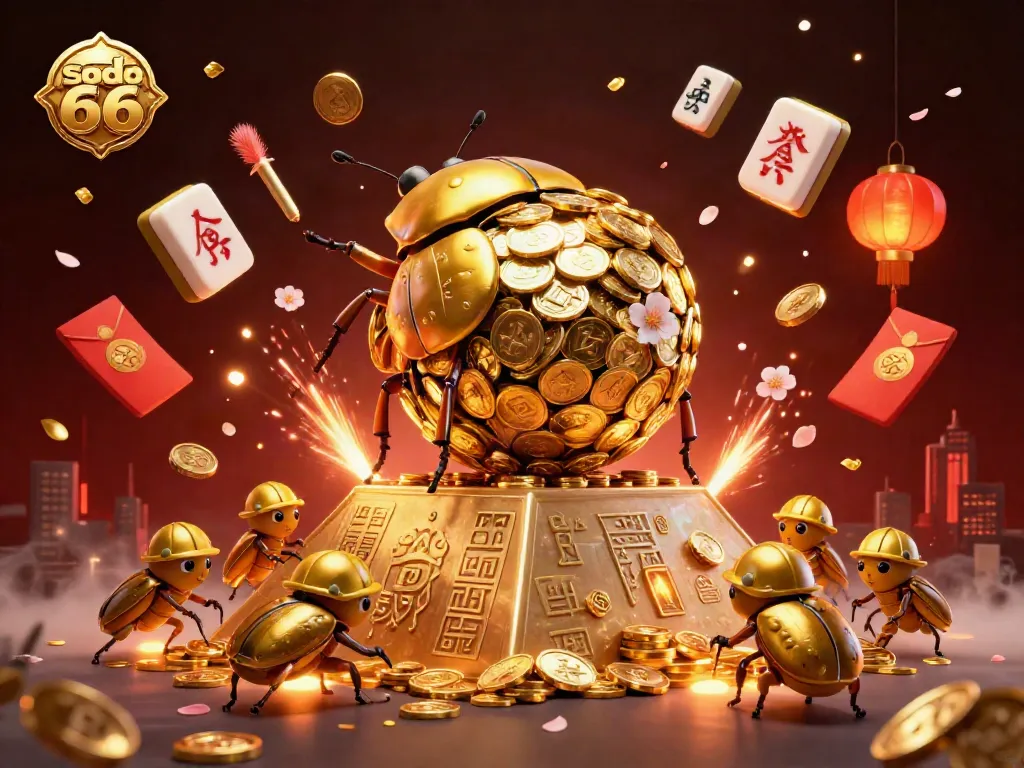 Experience the vibrant world of online gambling with sodo 66's immersive casino illustration, showcasing golden coins and festive elements.