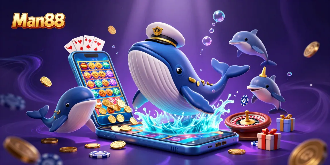 Win big with Man88 in a vibrant casino scene filled with playful characters and exciting games.