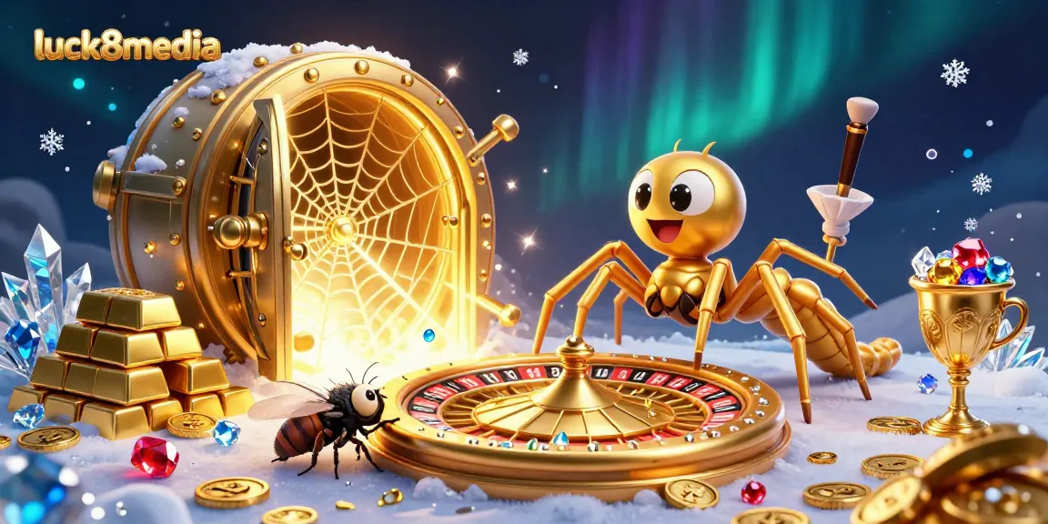 Engage with luck8media at a vibrant casino with a golden spider and thrilling elements surrounding