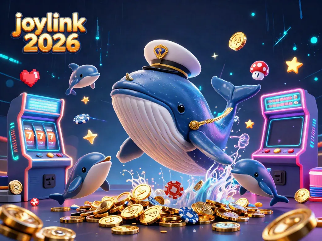 Experience joylink 2026 as playful dolphins and a captain whale explore a vibrant casino scene.