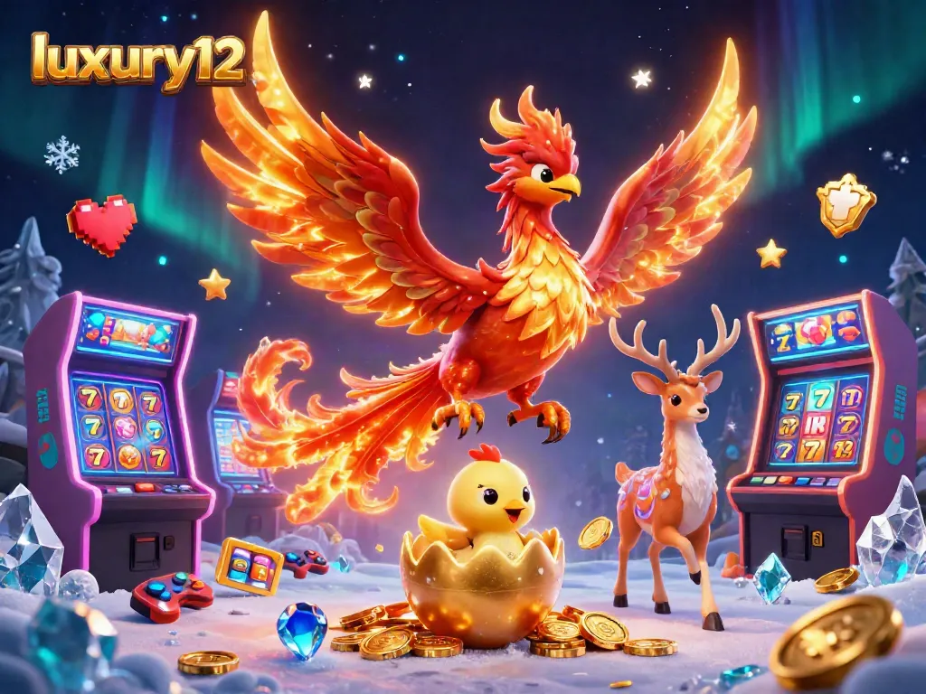 Engage with luxury12's thrilling gaming experience, featuring a fire phoenix and rich slot visuals.