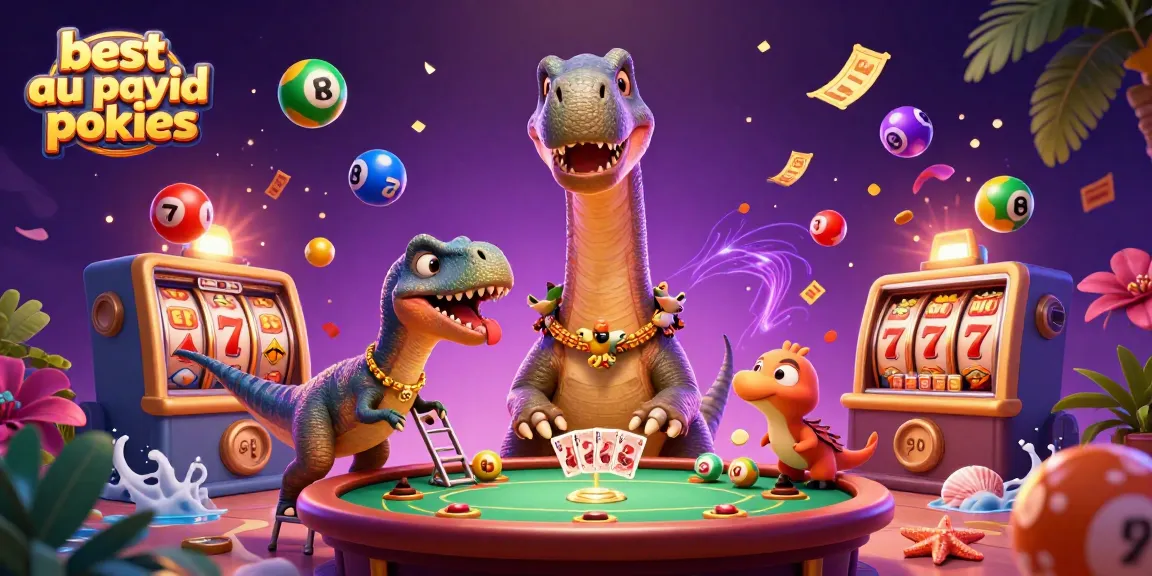 Engage with the best AU PayID pokies as a massive brontosaurus oversees the vibrant gaming scene.