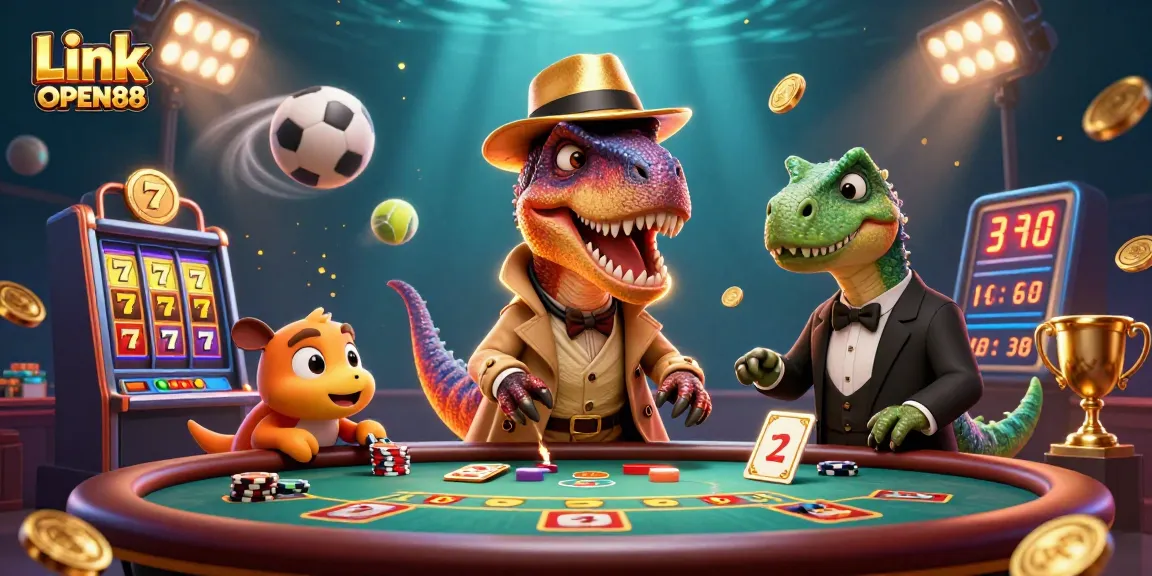 Experience gaming excitement with Link OPEN88 as a velociraptor card counter navigates the casino