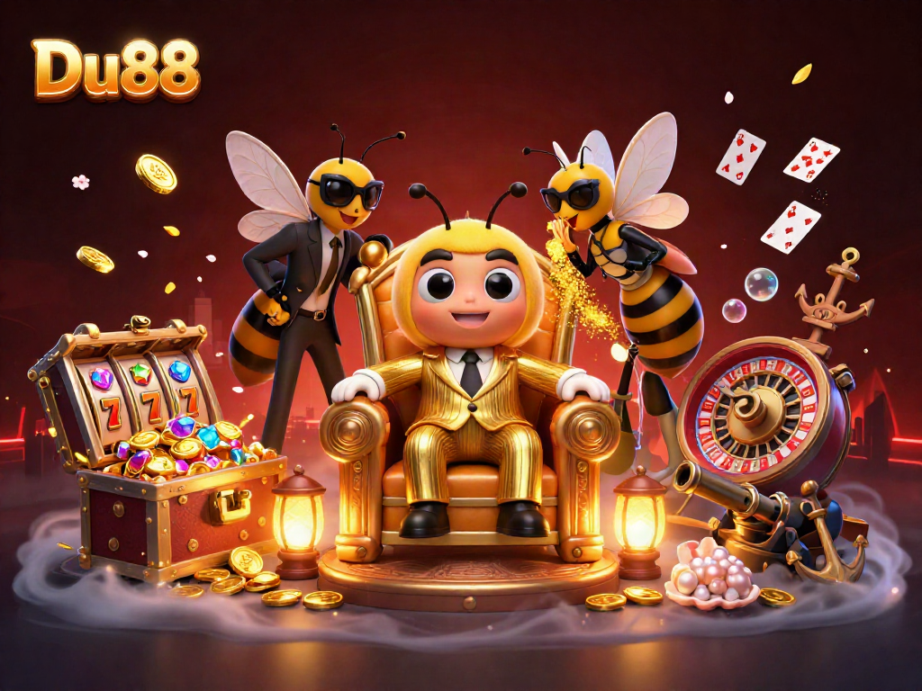 Engage in thrilling gameplay at Du88 with an imaginative 3D casino scene showcasing vibrant characters and elements.