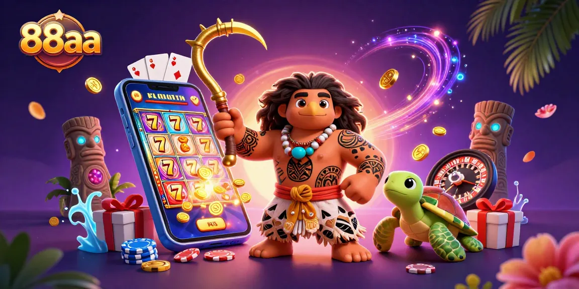 Play exciting slot games with 88aa in a dynamic 3D casino illustration featuring colorful elements.