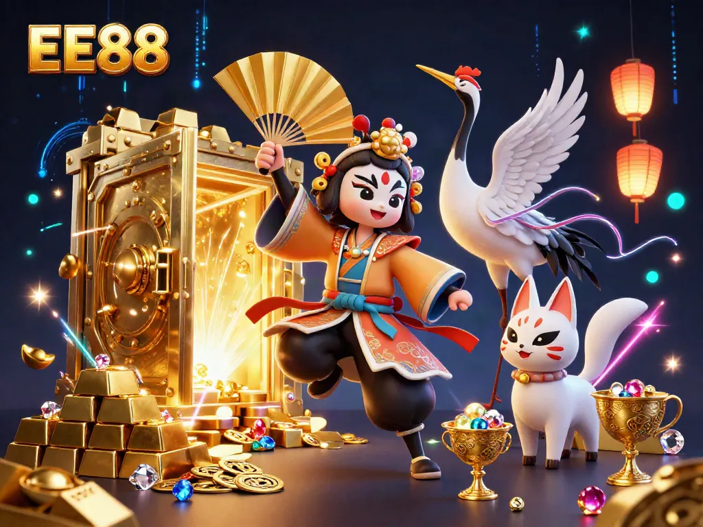 Experience the excitement of EE88's dynamic gaming scene with vibrant characters and rich treasures.