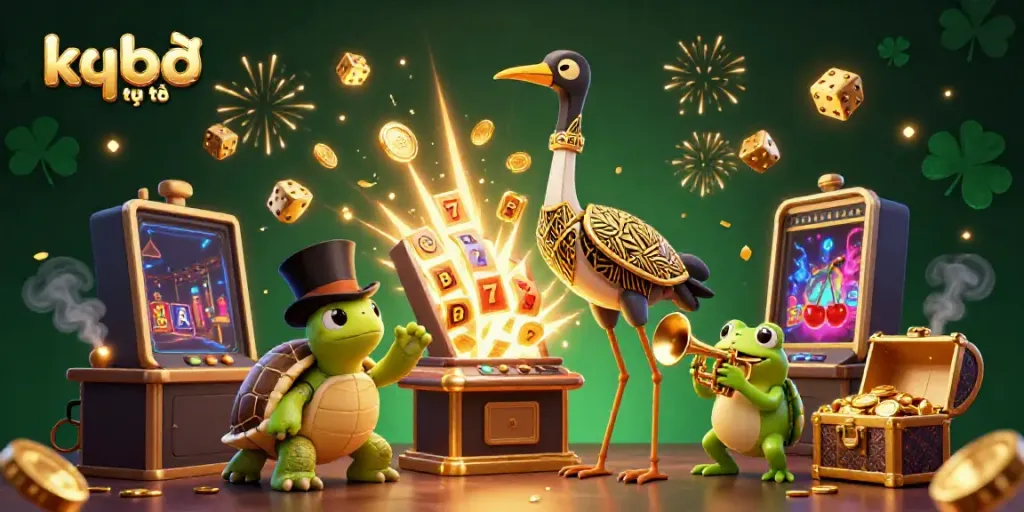 Experience the dynamic world of kqbđ trực tuyến with swirling casino excitement as characters engage in a lively scene.