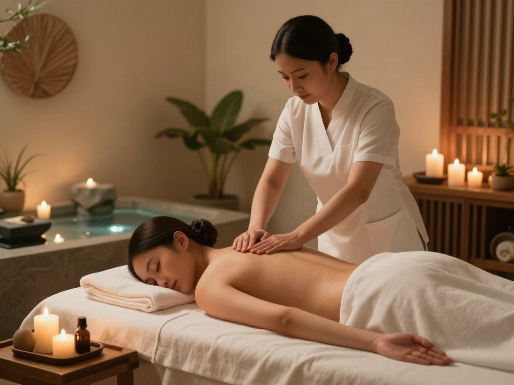 Relaxation through 노원출장안마 in a serene spa massage scene with professional therapist.
