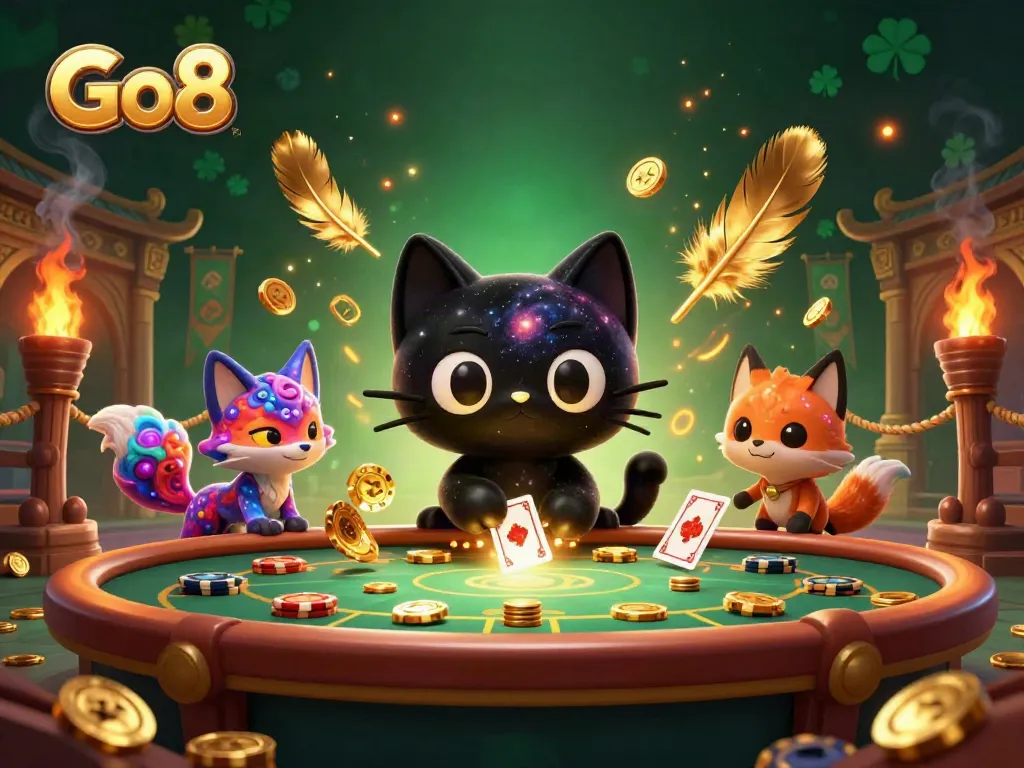 Experience the thrills of Go8 in a vibrant cosmic casino scene featuring magical characters.