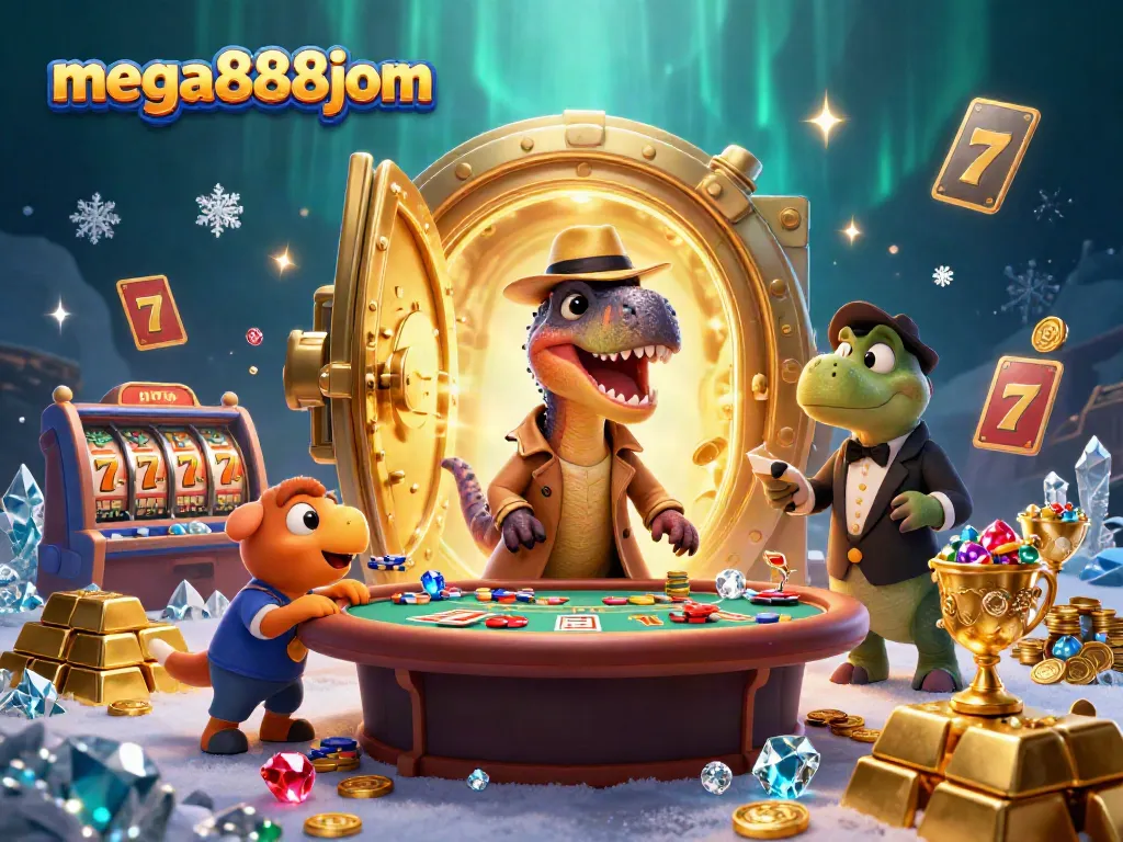 Experience excitement with mega888jom, showcasing a thrilling blackjack game featuring a velociraptor and stegosaurus.