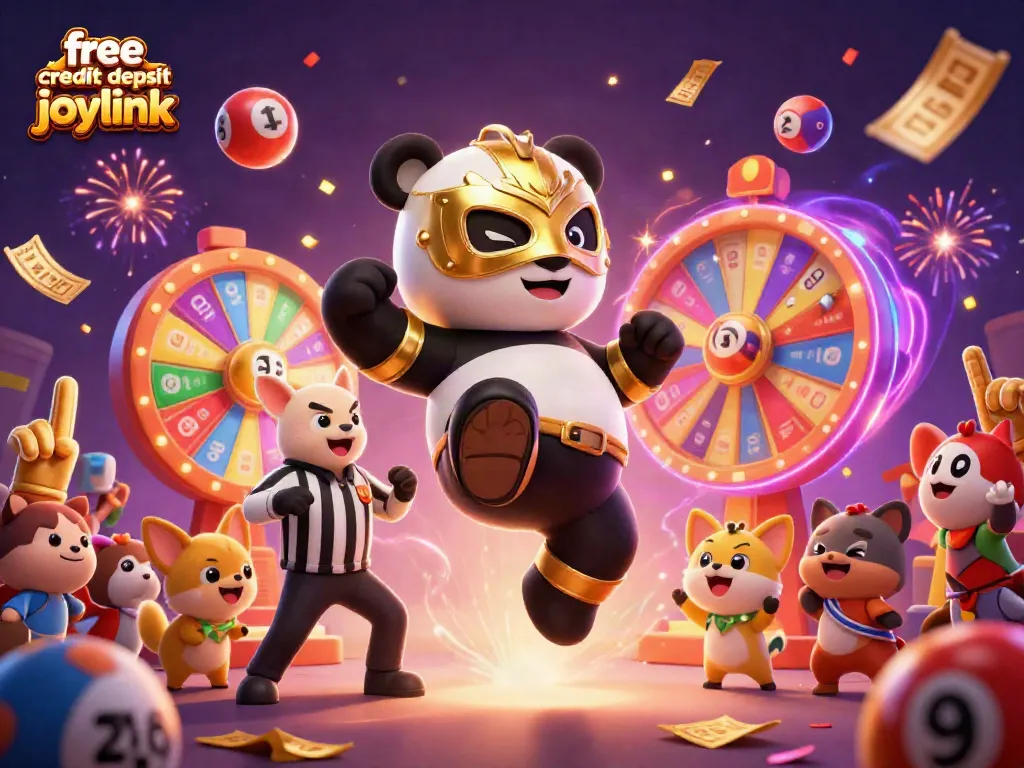 Engage with free credit no deposit joylink in a lively 3D scene showcasing dynamic casino elements and characters.