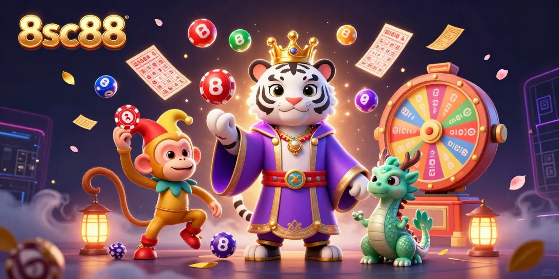 Engage with the colorful energy of 8sc88's vibrant gambling scene featuring dynamic lottery elements.