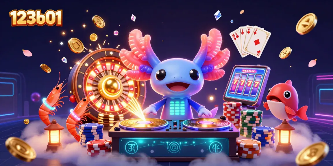 Engage with the vibrant 123b01 casino scene, showcasing exciting gameplay, golden coins, and colorful characters!