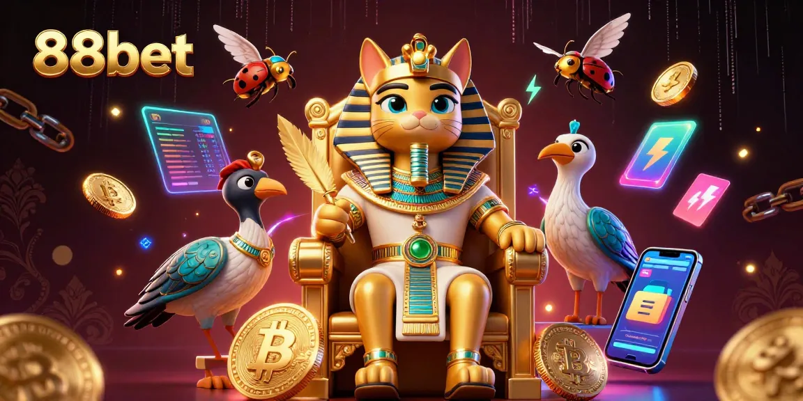 Experience thrilling 88bet gameplay with Egyptian-themed characters in a vibrant 3D illustration.