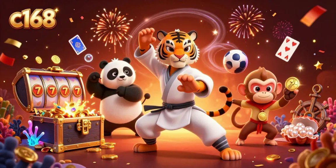 Experience exciting gameplay at c168 with 3D tiger master amidst vibrant casino elements.