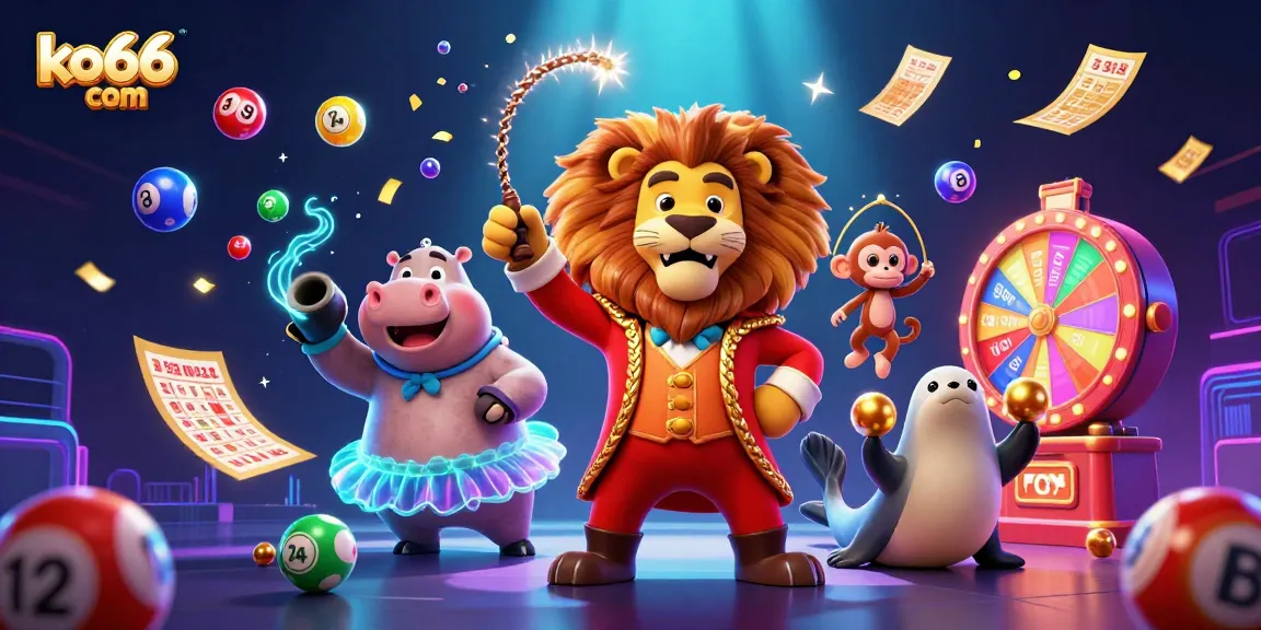Experience exciting gaming adventures at ko66 com with colorful characters and dynamic lottery elements in a vibrant casino scene.