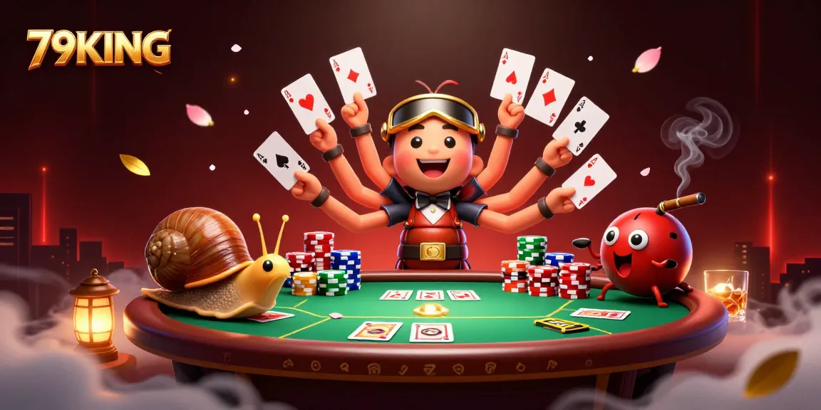 Engage in thrilling poker action at 79KING with a multi-card dealer and vibrant chips!